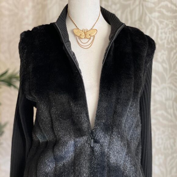 Vintage 90s Kathie Lee Collection Black Knit Faux Fur Jacket Whimsygoth Size S - Picture 3 of 8